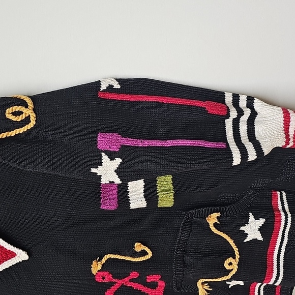 Berek Black Sweater with Red, Gold, and White Nautical Accents - Picture 4 of 11
